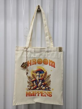 Mooshie Totes Canvas Tote Bag - Cream 'Shroom Happens' Print